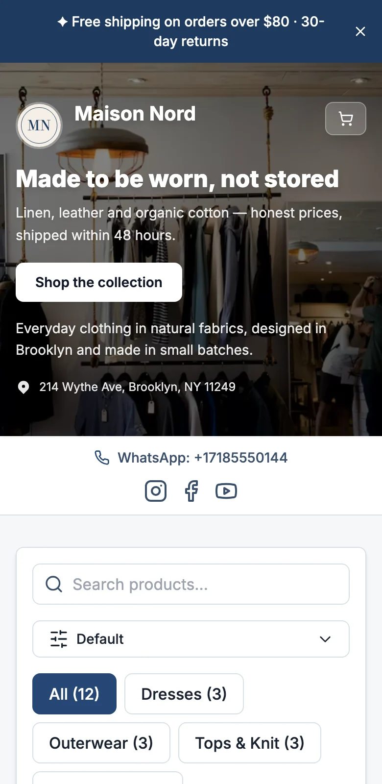 A WAStore storefront on a phone