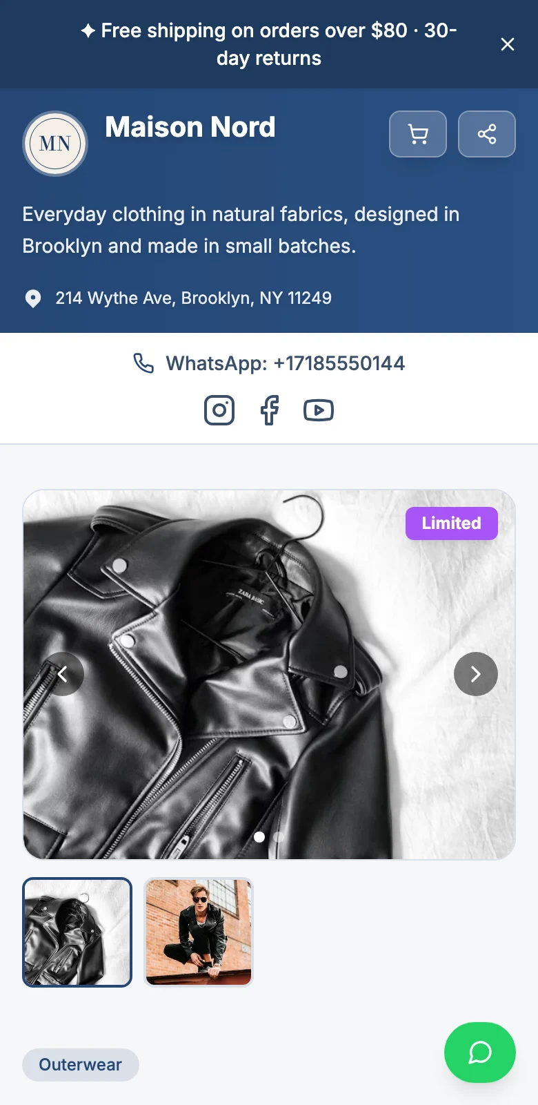 A product page on a phone